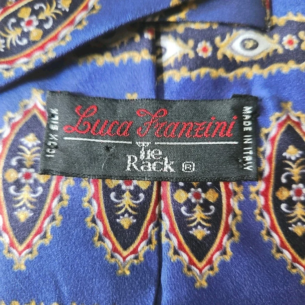 Luca Franzini Mens Tie‎ Blue Gold Red Coat of Arms Design 100% Silk Italy 59